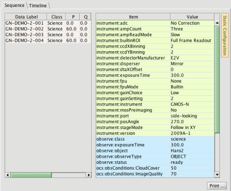 Table of static sequence elements